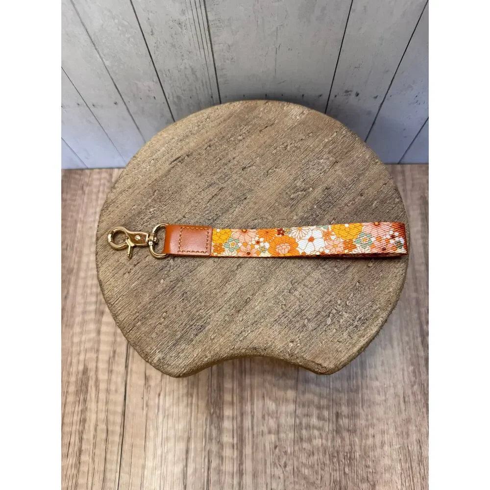 Fabric Orange Flowers Wristlet Strap Phone Strap Keychain Keyholder